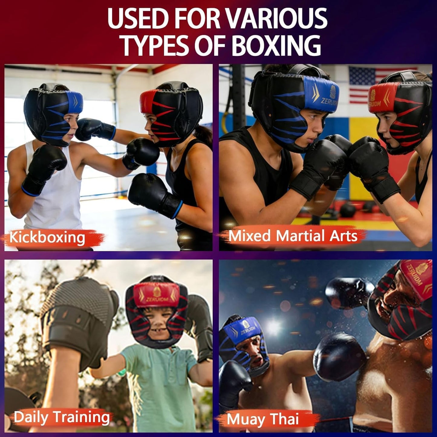 2 Pack Boxing Headgear for Adult Youth Kids, Thickened Training Sparring Head Guard, Adjustable MMA Helmet for Kickboxing, Muay Thai, Boys Gift