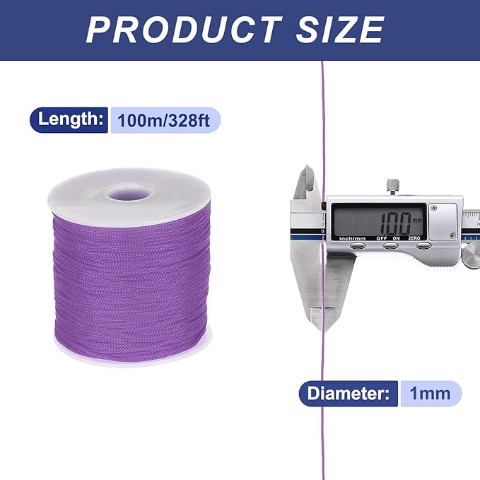 MECCANIXITY 1/16 Inch Polypropylene Rope Braided Ropes, 328ft Nylon Rope Hollow Utility Cord for Clothesline, Camping, Hiking, Outdoor, Light Purple Red