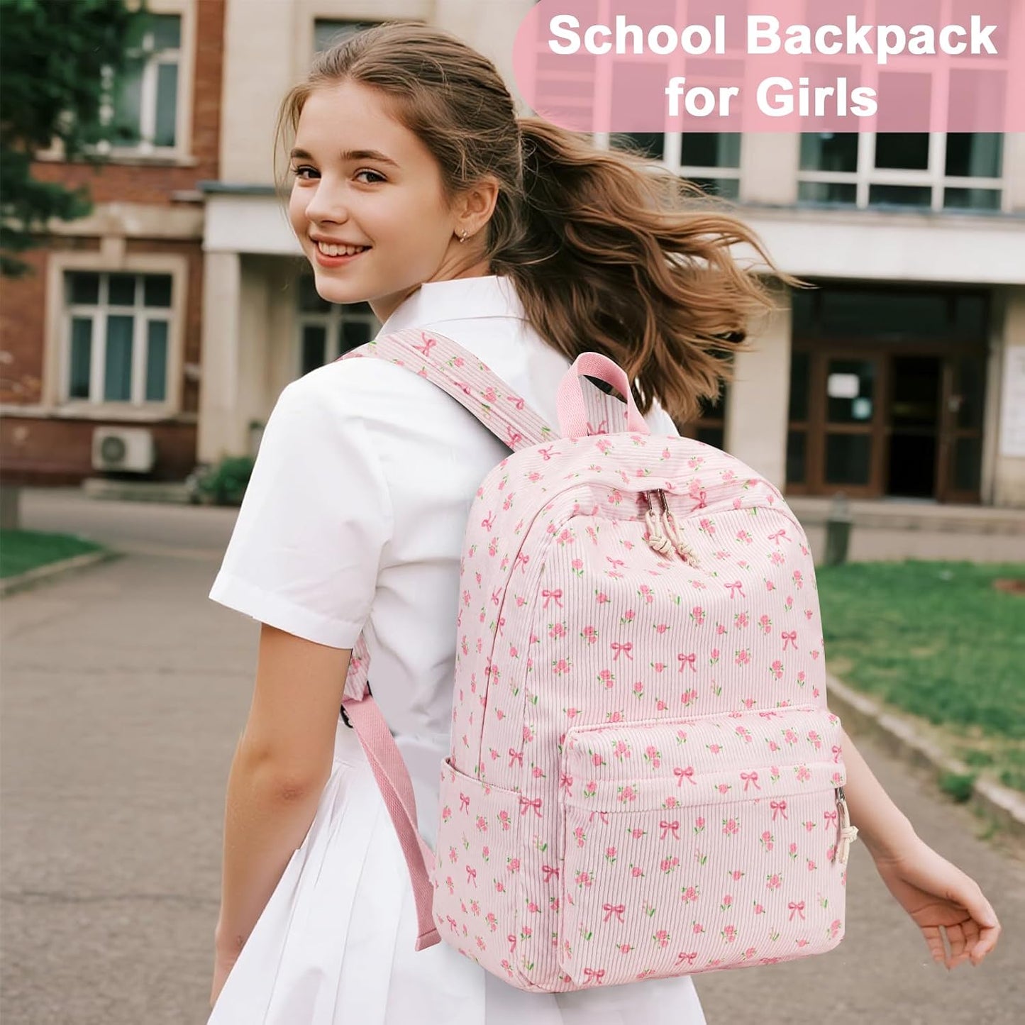 Backpack 17 inch Floral-1) BTOOP School for Girls Teens Large Corduroy Bookbag Lightweight Casual High School College