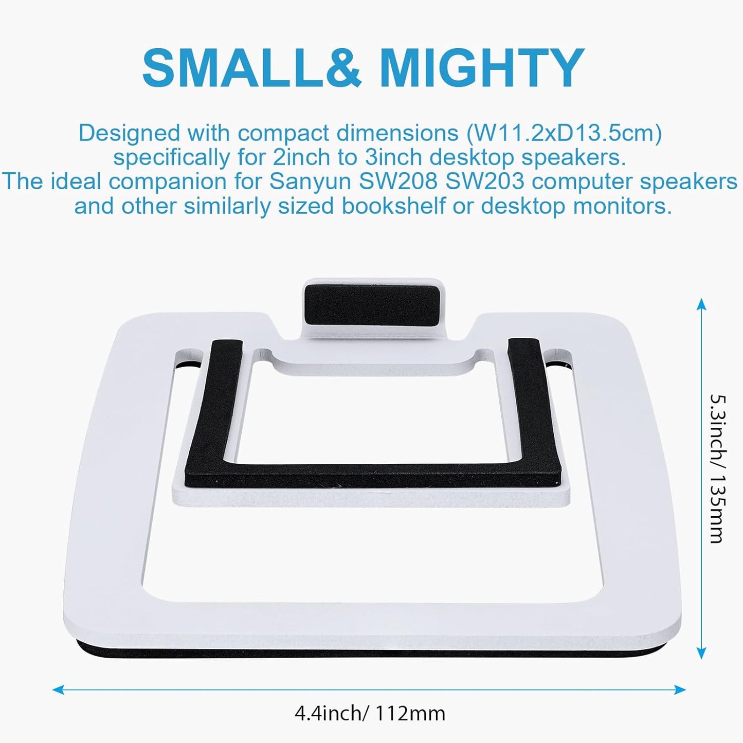 Sanyun SW601 15 2''-3'' Tilted Desk Speaker Stands for Compact Computer PC Bookshelf Monitor Speakers, Steel Metal Base