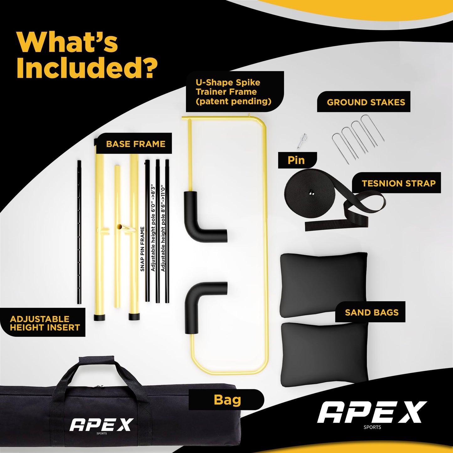 Apex Sports Volleyball Spike Trainer – Adjustable Solo Practice Station for Hitting & Spiking – Durable 25lb Base, Easy Ball Reload – Indoor/Outdoor Training Aid for All Skill Levels