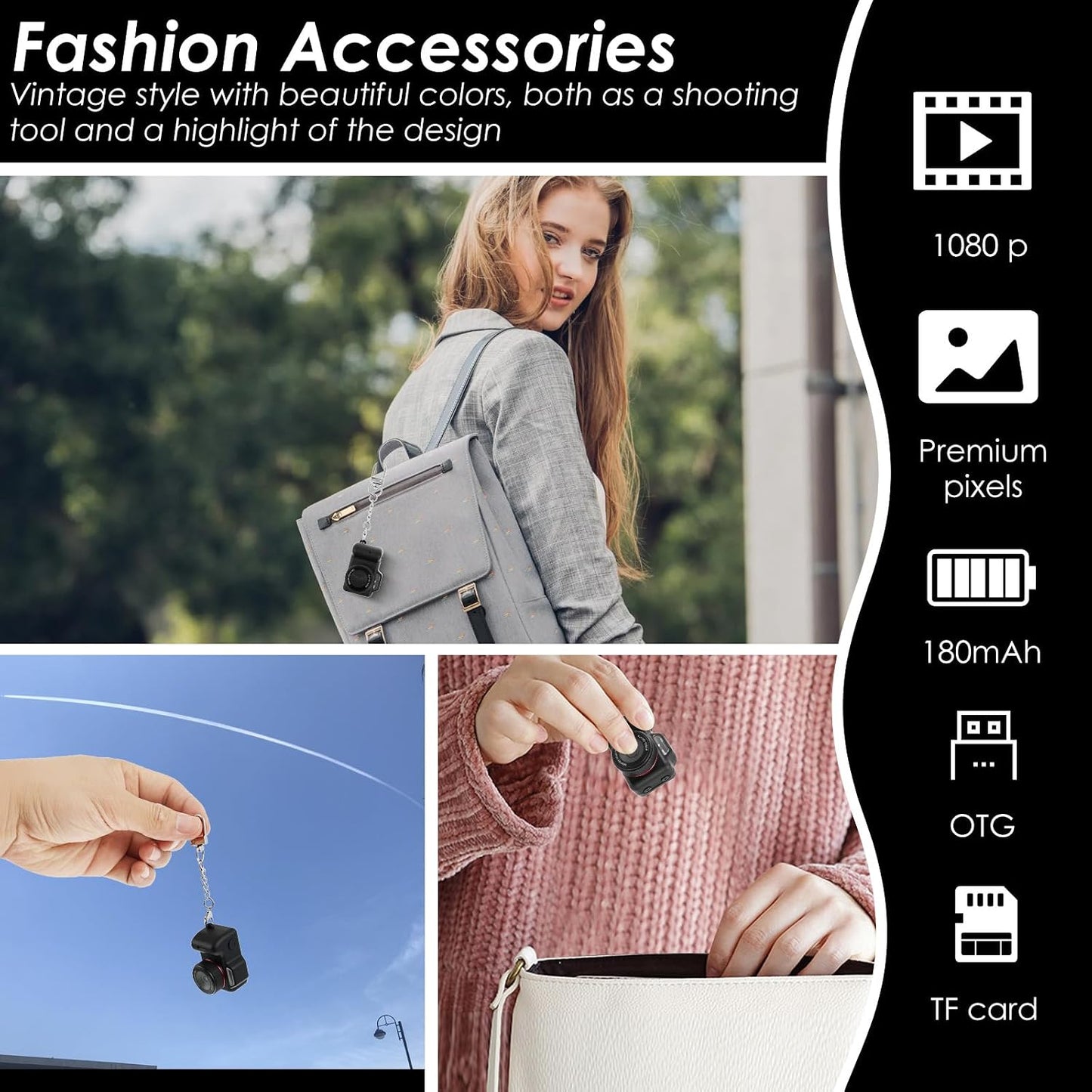 Fizocosisto 1080P Mini Camera Video, Mini Keychain Digital Camera Pocket Size,Recorder with Long Battery Life