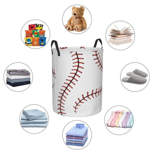 Foruidea Stylish Baseball Stitches Laces Print Laundry Basket,Laundry Hamper,Collapsible Storage Bin, Oxford Fabric Clothes Baskets,Nursery Hamper For Home,Office,Dorm,Gift Basket