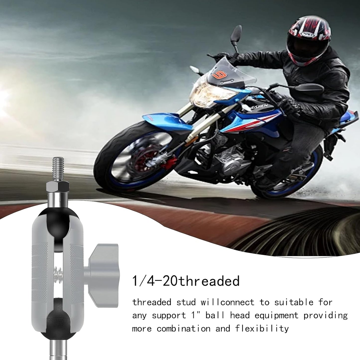 YIMINGYINUO 1 inch 1/4"-20 1) Ball Adapter with Threaded Post Compatible with RAM Mounts B Size Double Socket Arms