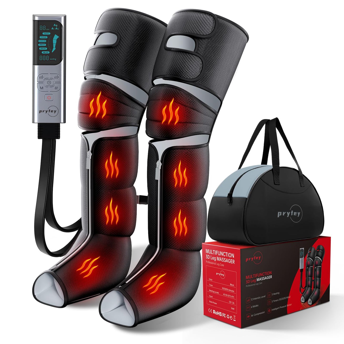 MZCNU Leg Compression Massager for Circulation and Pain Relief, Compression Boots with Heated Knee, 6 Modes 12 Intensities 3 Timers, Foot Calf Thigh Recovery Machine, Gifts for Man Woman, Black