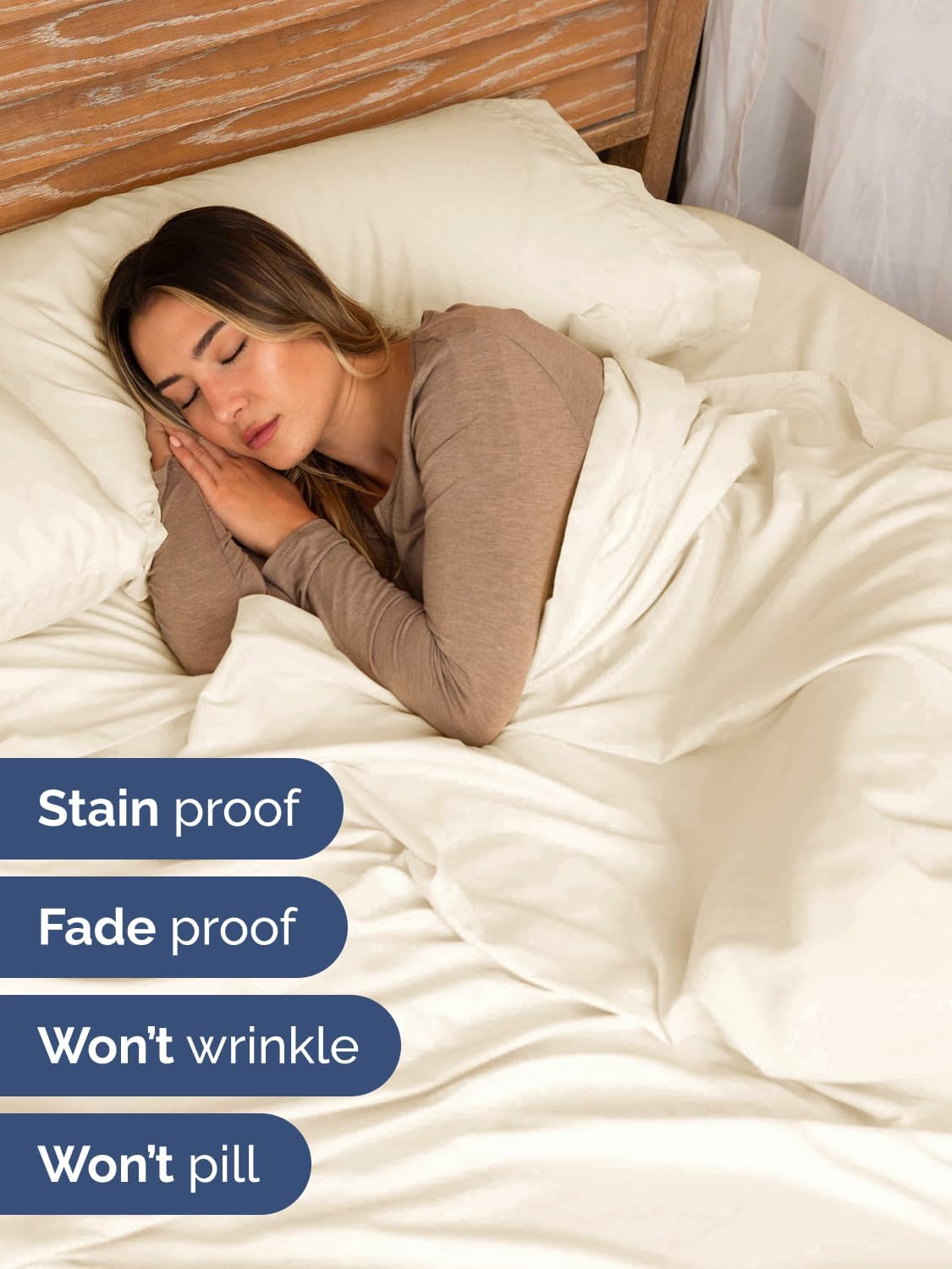 Skiennix Extra Deep King Sheet Set - 6 Piece Breathable Cooling Bedding - Soft, Wrinkle-Free Off White
