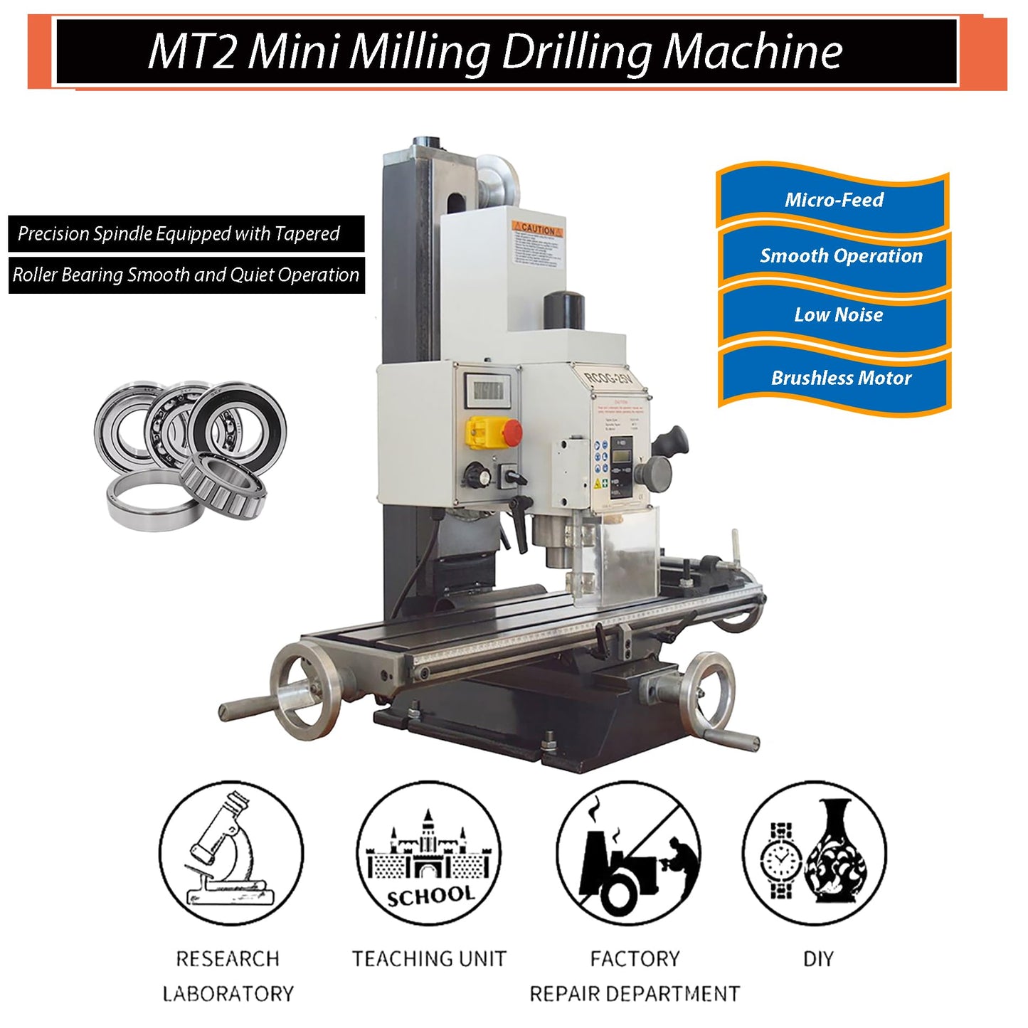 INTBUYING Mini Milling Drilling Machine Benchtop Mill Drill 5-1/2''x20'' Precision Hobby Milling Machine 600W MT2 Variable Speed Micro Feed with Spindle Drill Chucks for Metal Plastic Wood 110V