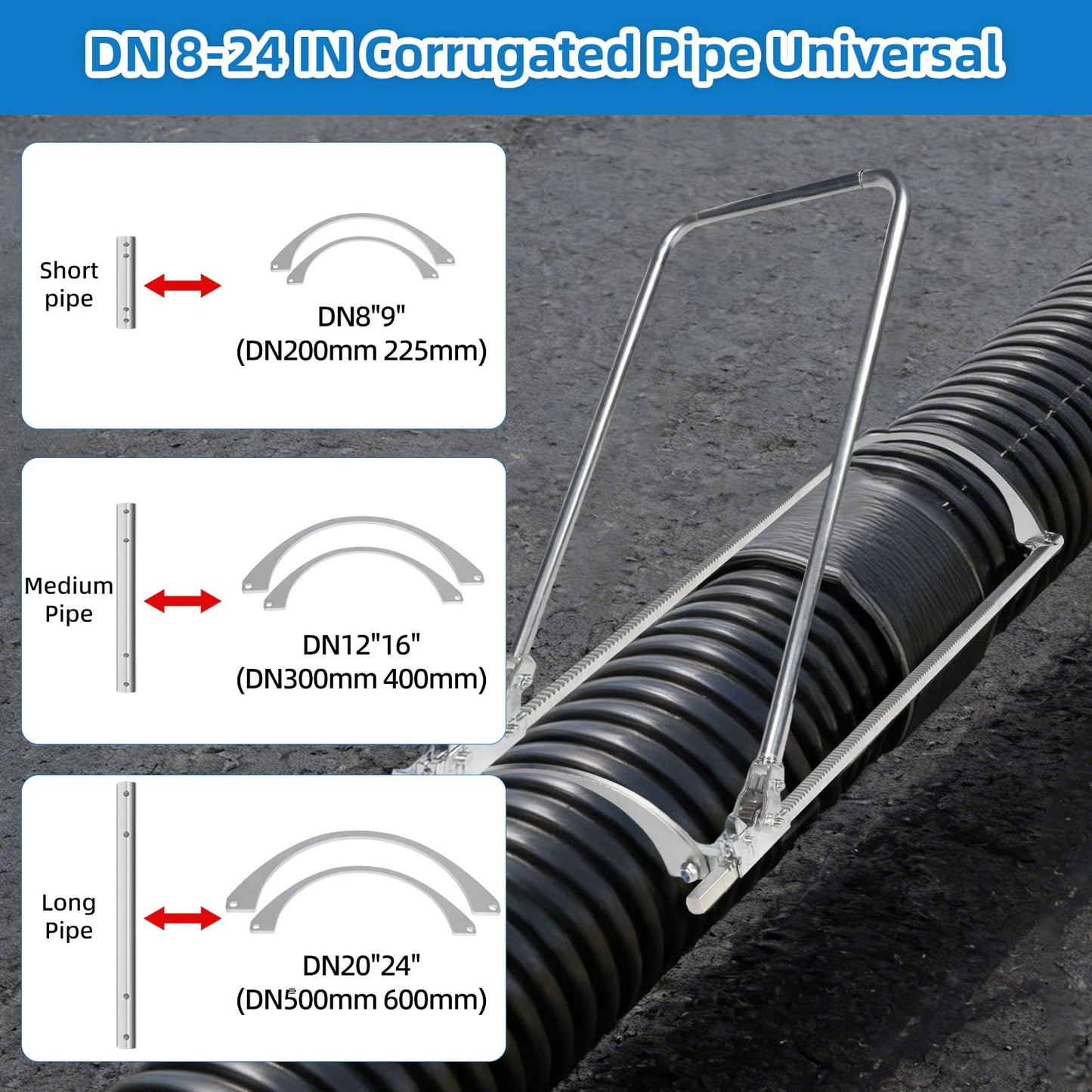 HDPE Corrugated Pipe Tensioner Tool – Universal Docking Kit for 8-24 Inch (DN200-600mm) | Quick & Secure Clamping for One-Person Pipe Alignment in Drainage, Sewer & Electrical Conduit