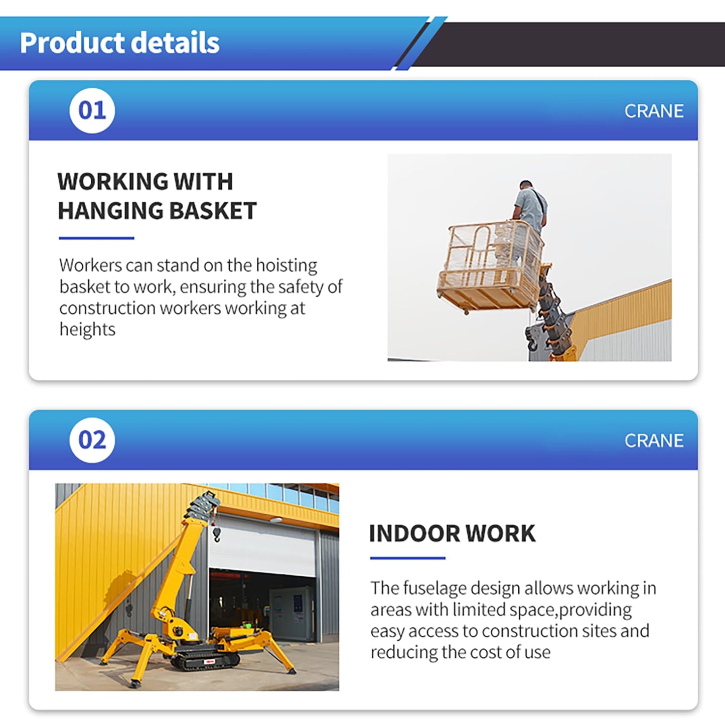 3 Ton Mobile Portable Hoist Crawler Crane Rotating Boom Tracked Chassis for Indoor Renovation Lift Basket Compatible