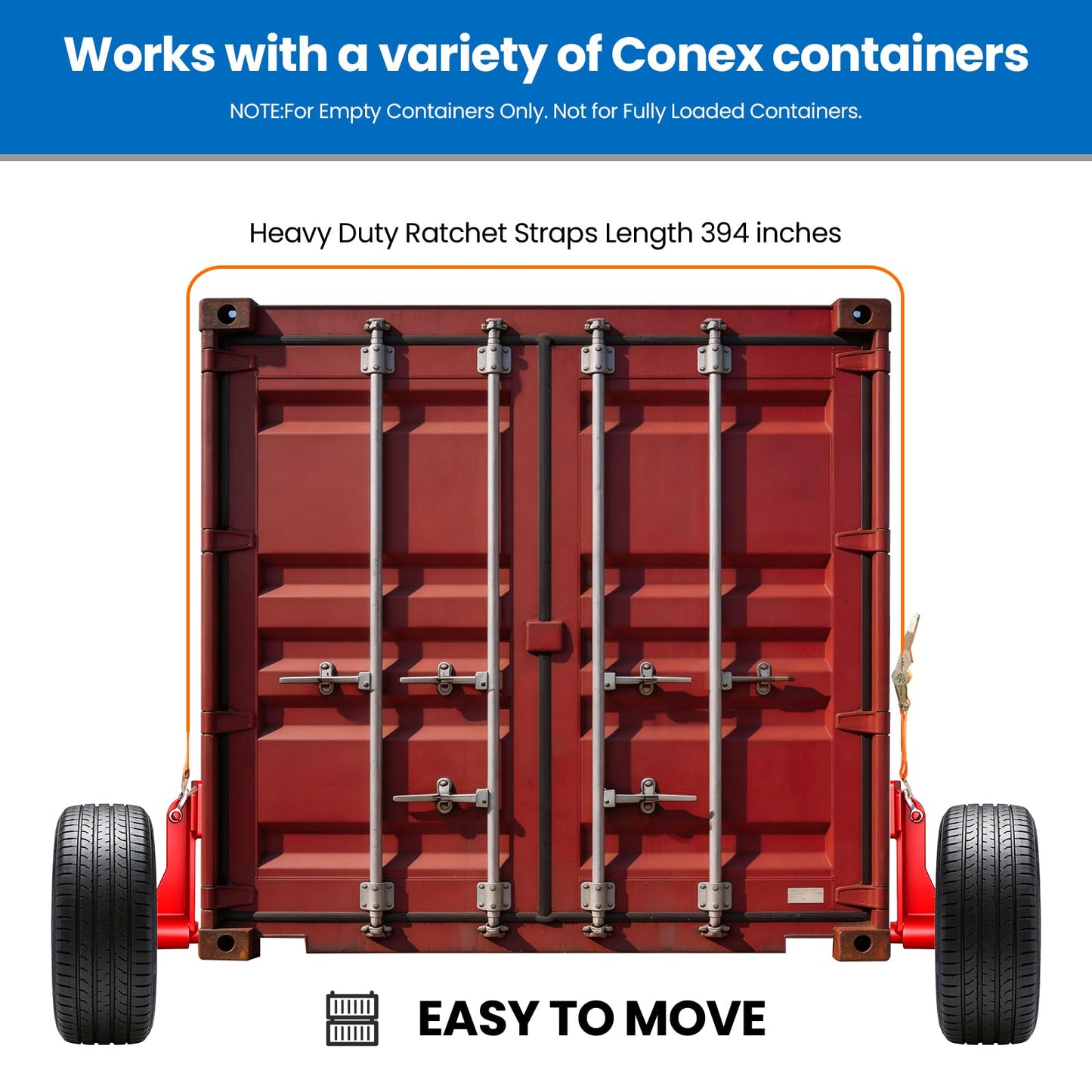 2-Pack Shipping Container Wheels 6-Lug Wheel Kit Heavy Duty Carbon Steel Container Axles 8,800lbs Capacity Ratchet Tie Down Set Easy Mover for 20ft 40ft Containers