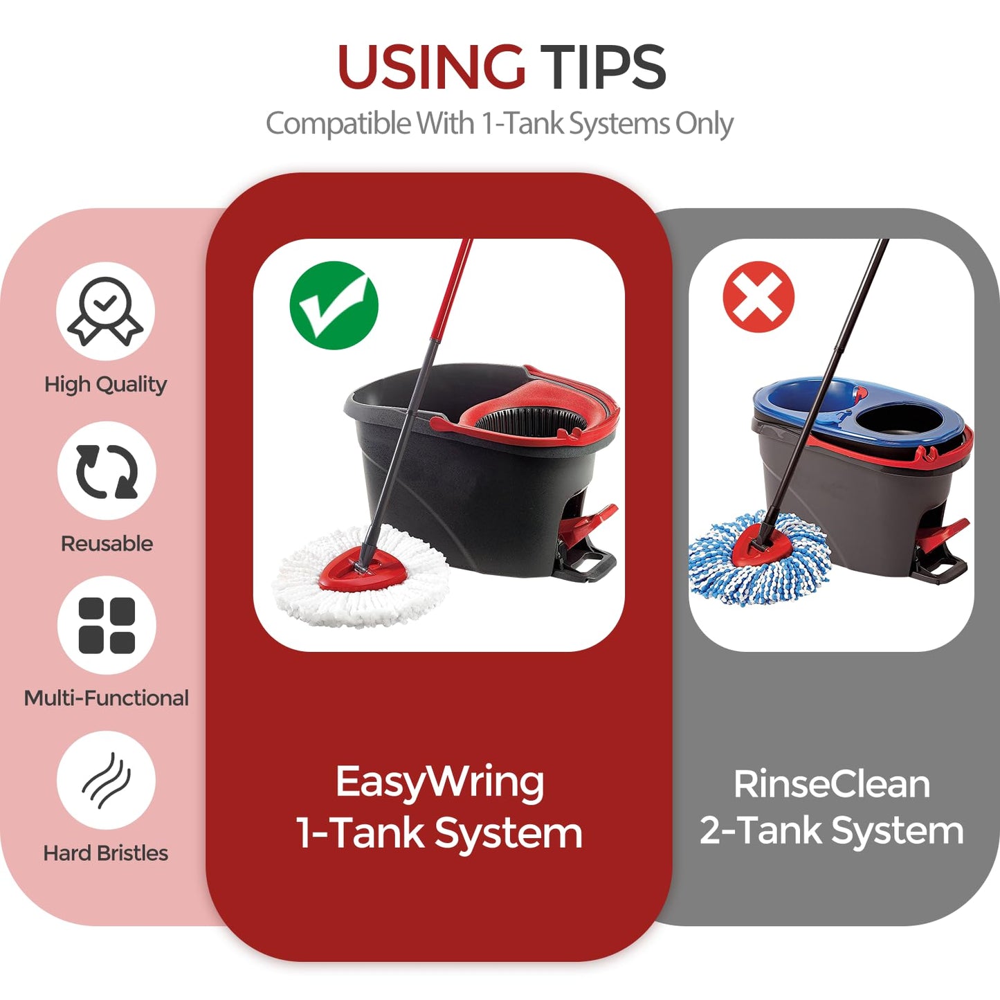 Scrub Brush, 2 Pcs Spin Mop Scrub Brush Head Compatible for EasyWring 1-Tank System, Hard Bristle Cleaning Brush for Bathroom, Kitchen, Tub and Tile