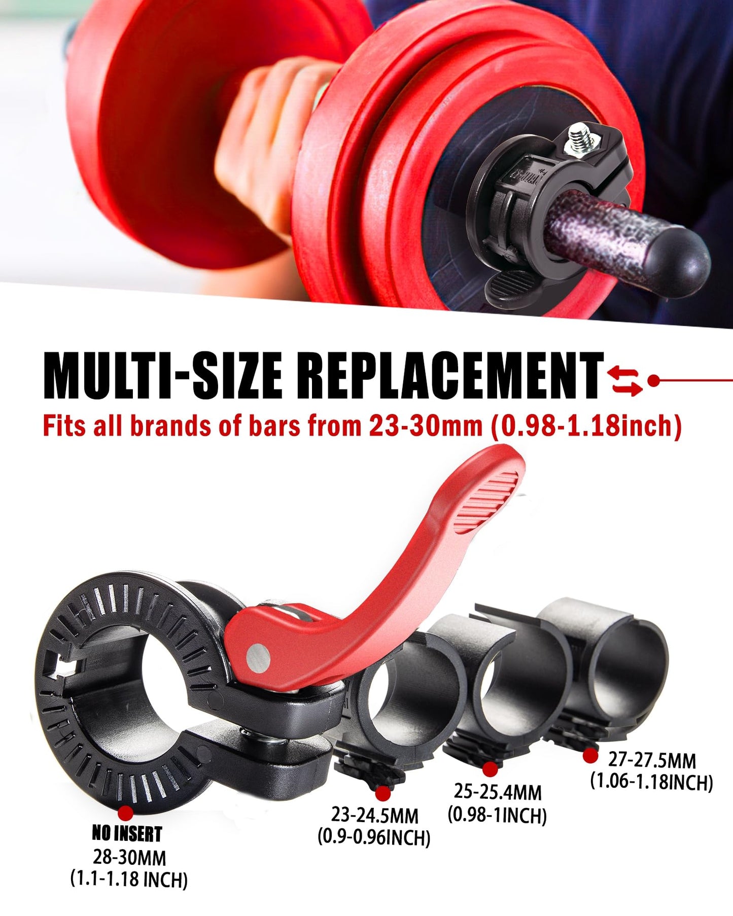 ZY-HUAN Mini Pro Barbell Clips 1 inch I Multi-Size Adjustable Barbell Collar I 1 inch Barbell ClampsIQuick Release Weight Clips Pair of Locking for Dumbbell Bar (Black+Red)