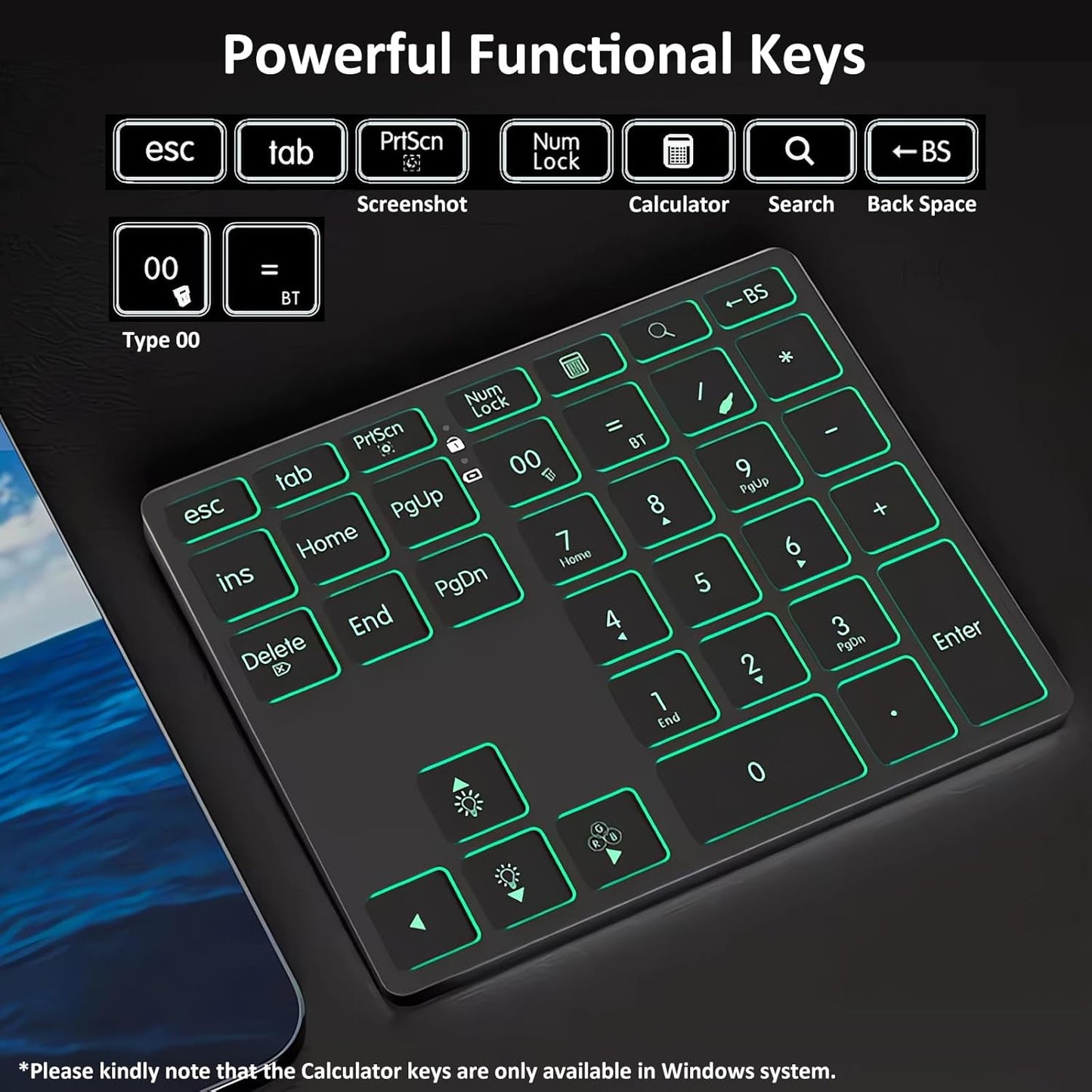 LINKEET 7-Color BT5.0/USB/2.4G 35-Key Tri-Mode Aluminum Numpad LED Backlit, Wireless Rechargeable Number Pad Scissor
