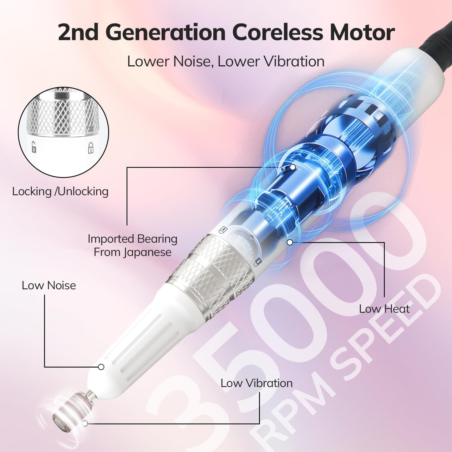 Lavinda UV LED Nail Lamp, Cordless Nail Lamp 54W UV Light for Gel Nails & Professional Nail Drill Machine, 35000RPM Electric Nail File