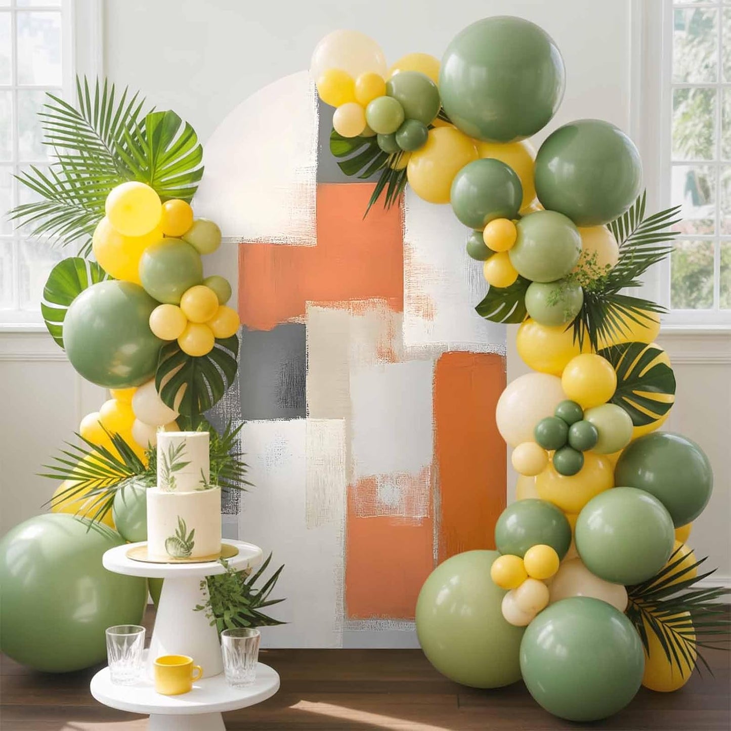 Jnbasdffb 7.2 Orange Beige Geometric Wedding Arch Cover, Stretchy Spandex Arch Backdrop Stand Covers FT, Abstract Grey