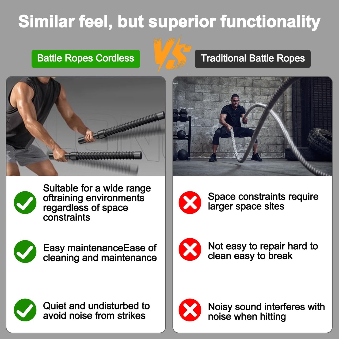 Upgrade Weighted Ropeless Battle Ropes, 2PCS Heavy Duty Portable Cordless Battle Ropes for Home Gym, Workout Exercise Rope for Strength Building, HIIT and Low-Impact Aerobic Training for Men & Women