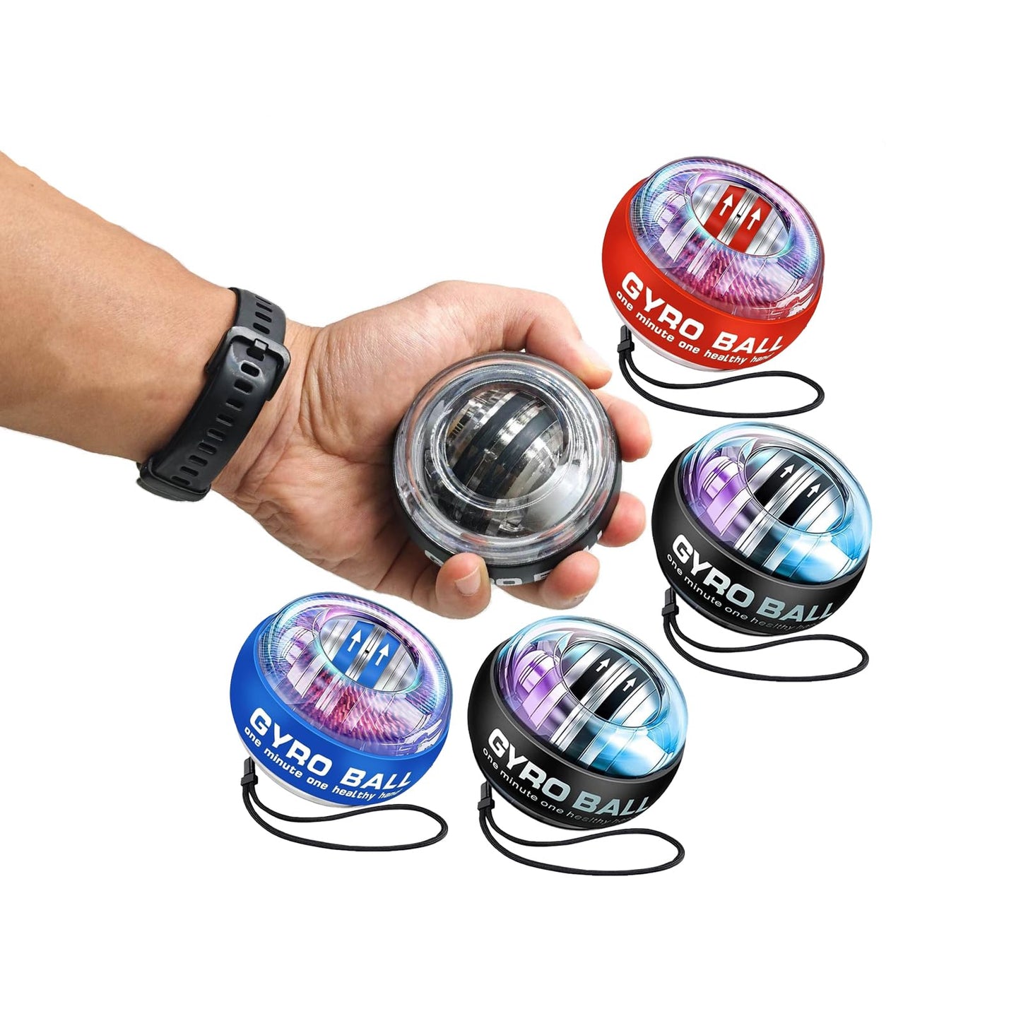 Gyro Ball Wrist and Forearm Strengthener, Gyroscopic Hand Exerciser for Grip, Wrist, Finger and Muscle Training (4, Multi-color)