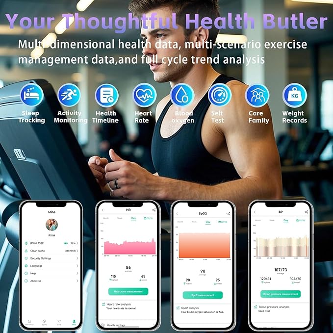 Activity Tracker Ring for Men ??Smart Ring with Heart Rate, SpO2, Blood Pressure, Sleep Monitoring, Step & Calorie Counter, 5ATM Waterproof, No Subscription Fee (Black, 8)