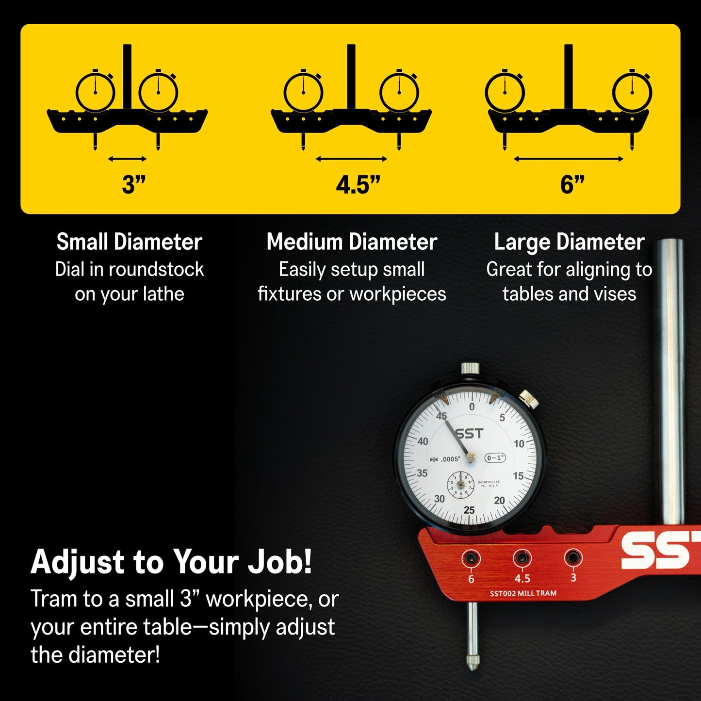 SST - Regular Mill & Lathe Tramming System - Tram, Align, & Square for Machine Calibration - For Angular Misalignment - Precise & Powerful - 0.0005” Dial Indicators - Designed in the USA