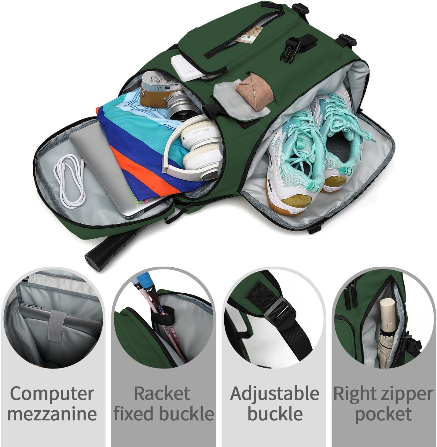 Backpack 4-Way Kalesi Gym Duffle Tennis Bag Waterproof with Shoes Compartment for travel Sport Hiking laptop (Forest