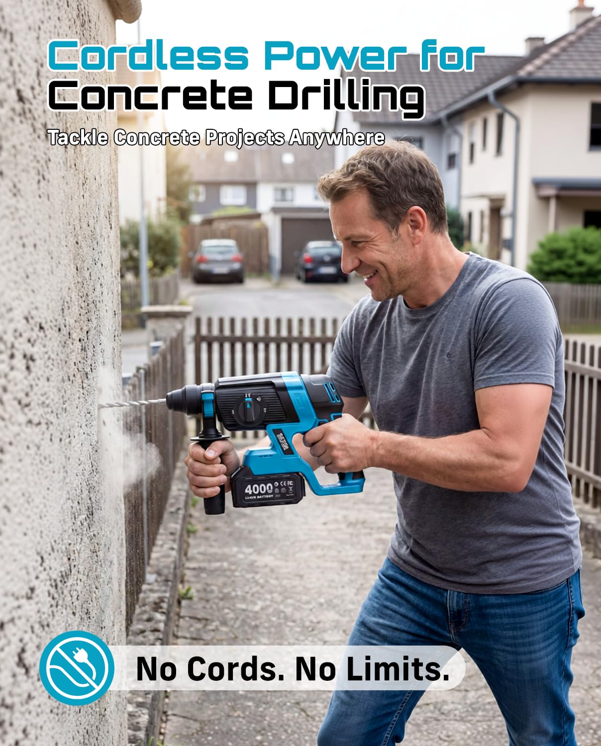 Seesii 1-Inch Cordless SDS-Plus Rotary Hammer Drill, 2.8J Impact Energy Brushless Motor, 4-Mode with Safety Clutch, 2 x 4.0Ah Batteries & Chisel/Bit Set for Concrete Drilling & Home Renovation