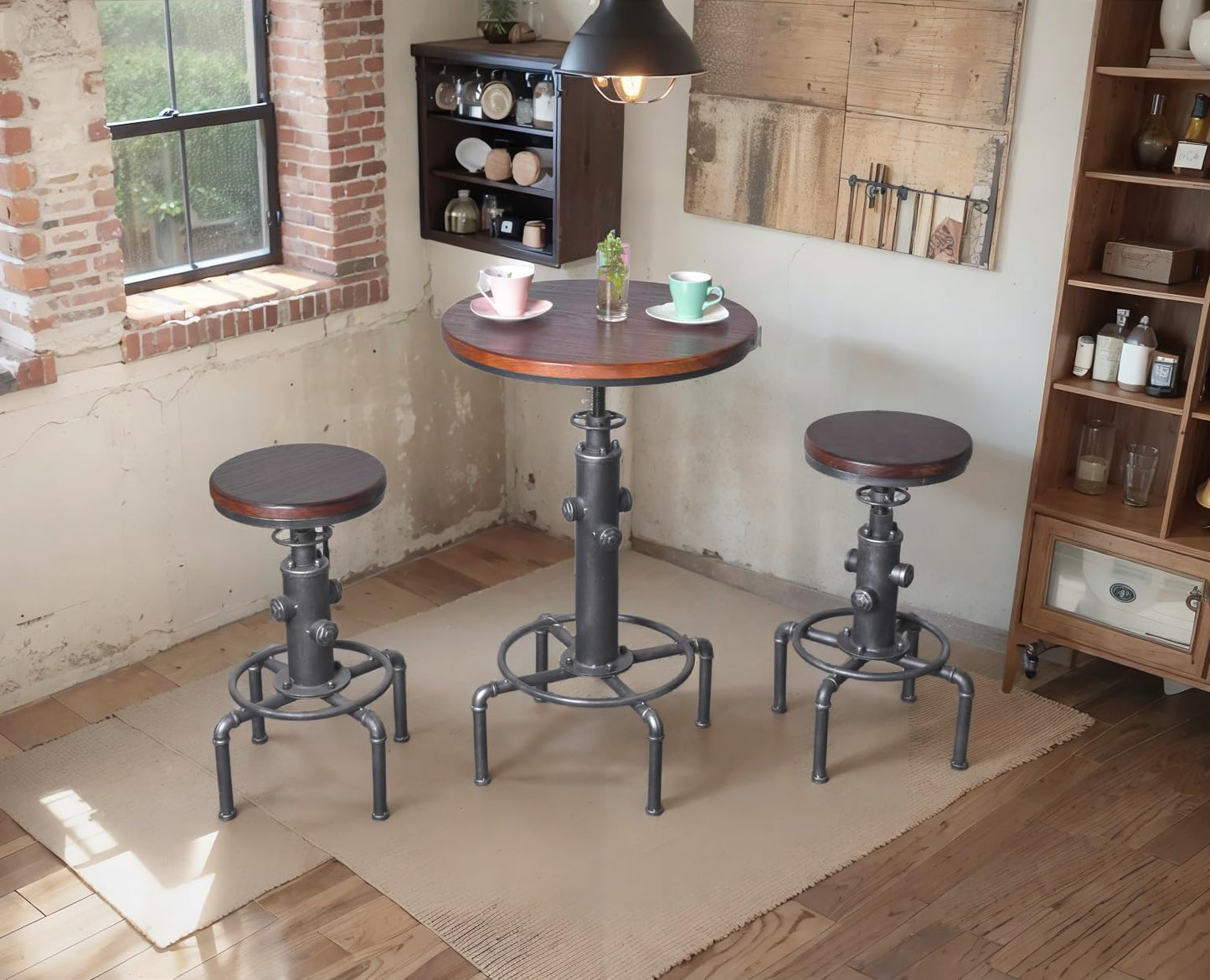 Topower Industrial Bar Table 31.5-41.3" Adjustable Pub Table Kitchen Dining Coffee Bistro Table