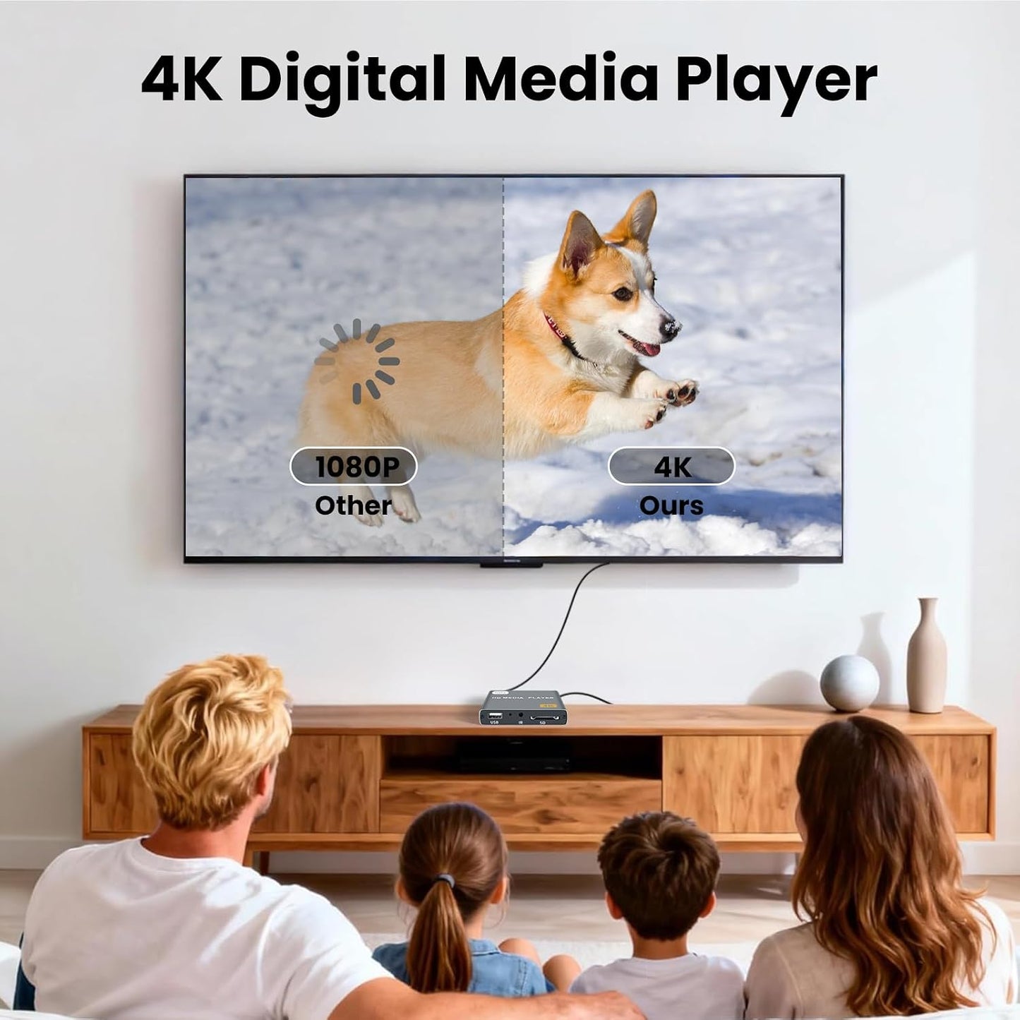 fnetic 4K MP4 H.265/HEVC, Digital Media Player, TV Video Player with HDMI/AV Output, Digital Signage Mini HD Media