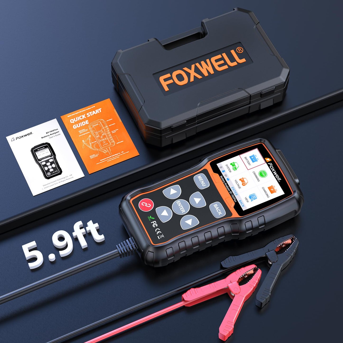 FOXWELL BT705 Plus Car Battery Tester 24V 12V Load Tester, Professional 100-2000CCA Automotive Alternator Tester, Accurate Cranking Charging Tester for Car Truck Marine Heavy Duty (Upgraded BT705)