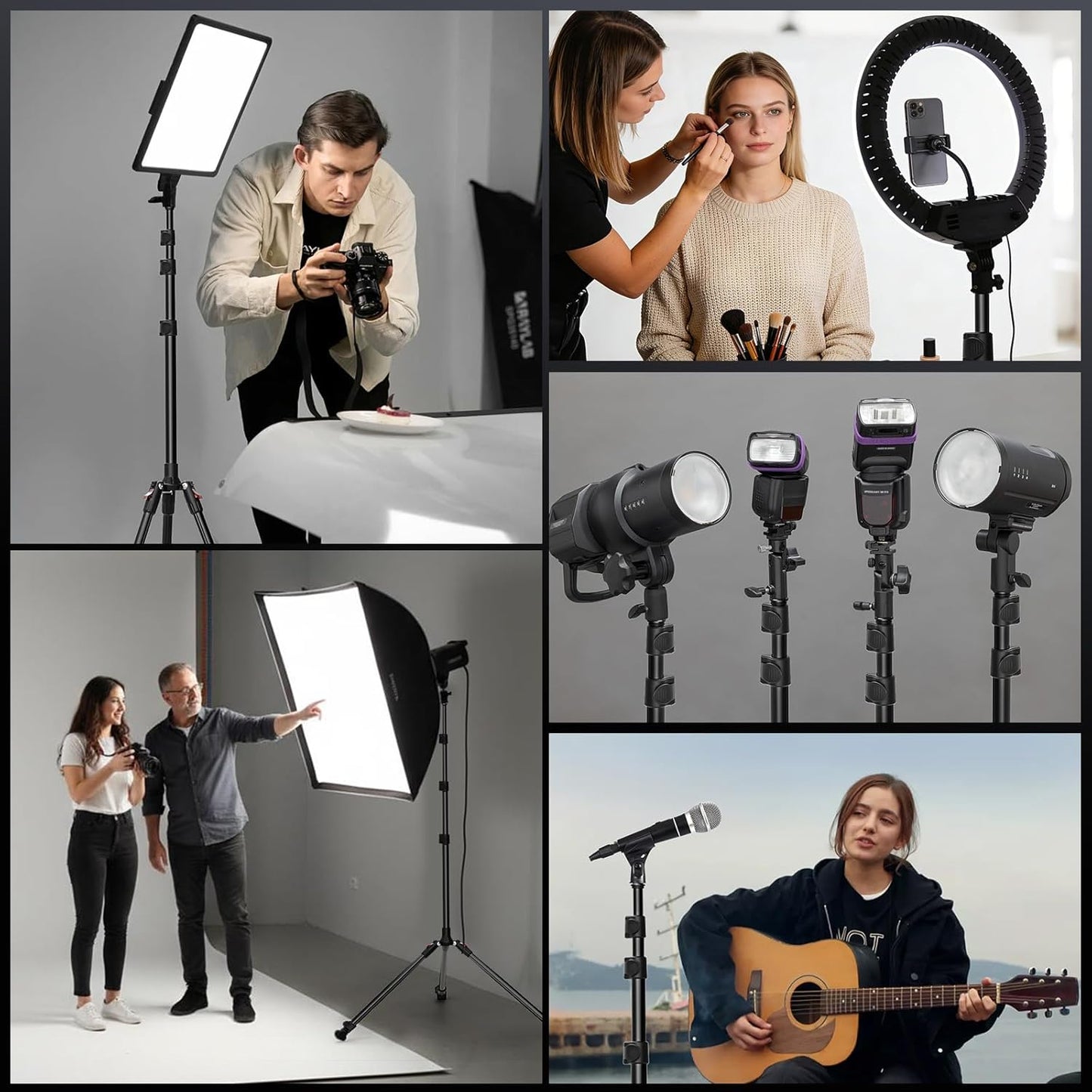JUBOR 17.776.8" 1/4" 6.6lb, Photography Light Stand, Adjustable Aluminum Tripod Light Stands with Thread, Max Load