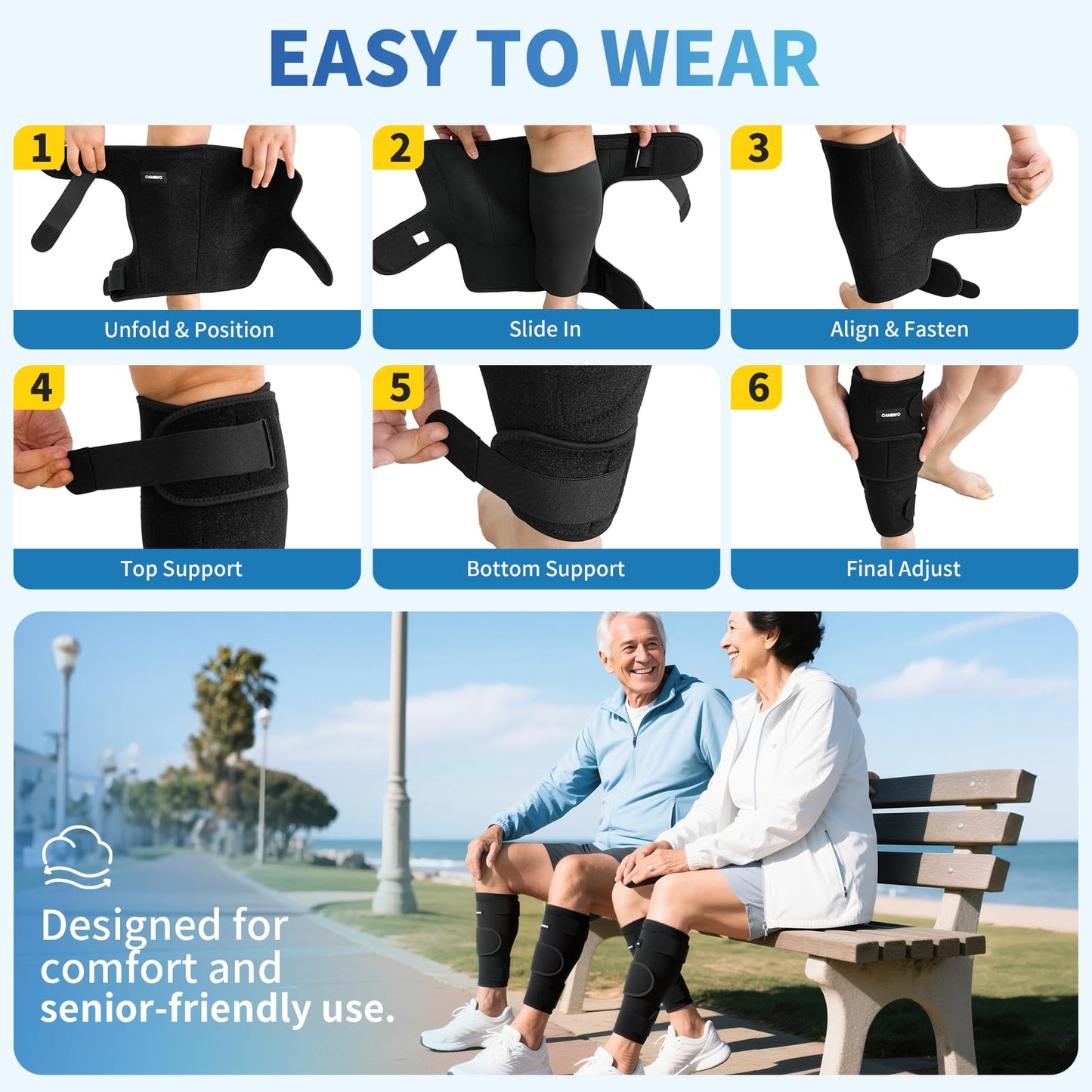 Calf Brace for Torn Calf Muscle - 2 Pack Adjustable Neoprene Compression Sleeve & Wrap Support for Shin Splints, Strain, Leg Pain Relief - Calf Compression Sleeve for Men & Women (Black, Large)