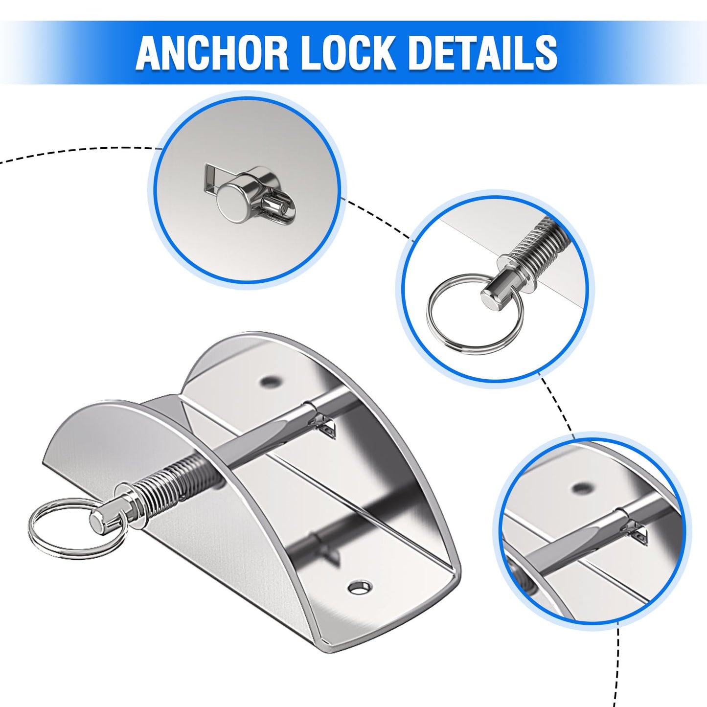 FUCNEN Bow Anchor Roller with Anchor Lock Marine Grade 316 Stainless Steel Hinged Self-Launching Double Bow Roller, 16.5'' for Marine Boat Yacht Kayak Anchoring System&Chain Lock Stopper Bracket