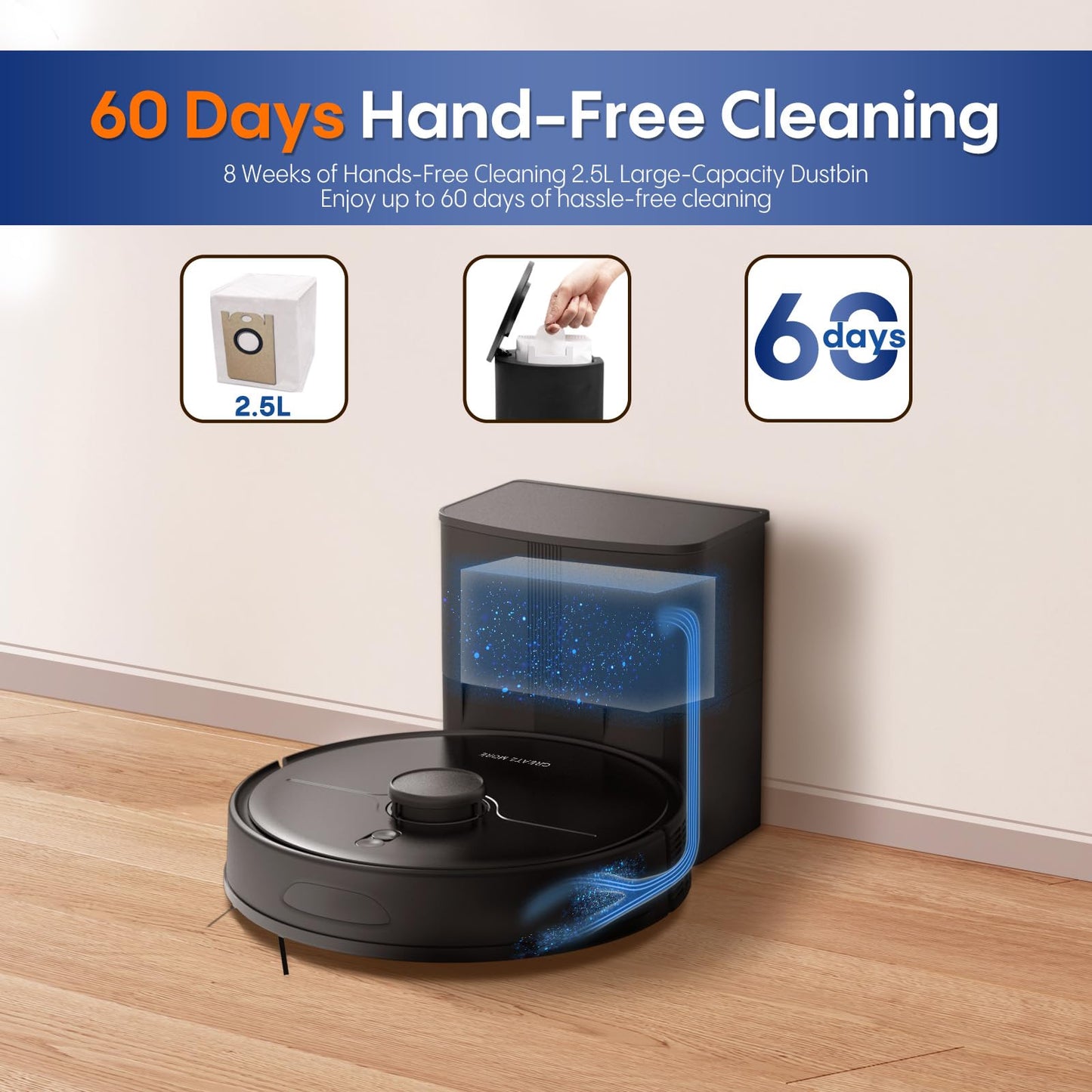 eitton Robot Vacuum and Mop Combo, 5000Pa Powerful Suction, Advanced Smart Mapping, Ideal for Pet Hair, Dust