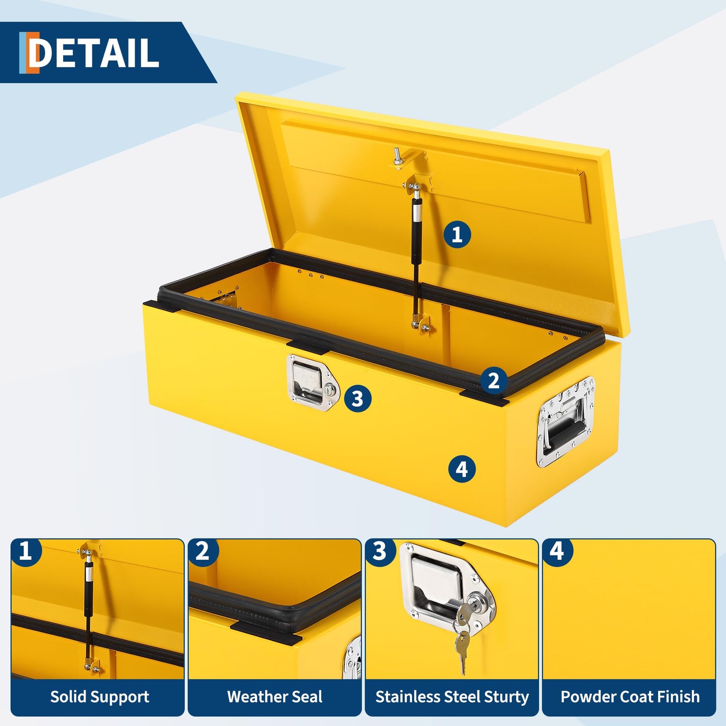 Garvee Black Steel Truck Bed Tool Box, Diamond Plate Tool Box with Side Handle and Lock Keys, Storage Toolbox Chest Box Organizer for Pickup, Truck Bed, RV, Trailer