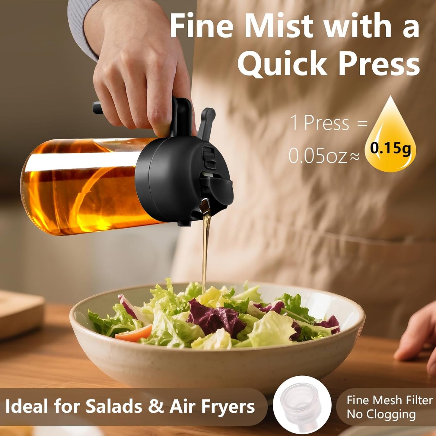 Sweet View Olive Oil Sprayer - 16oz Glass Dispenser for Cooking & BBQ | Kitchen Gadget (Black)