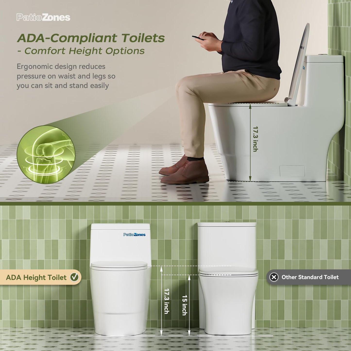 One Piece Elongated Toilet with 17.3" ADA Comfort Height and Soft-Closing Seat, Poweful Dual Flush 0.8/1.28 GPF, 12'' Rough-In Standard Toilet for Bathroom, Ceramic Nano-Glazed Surface, Full Skirted