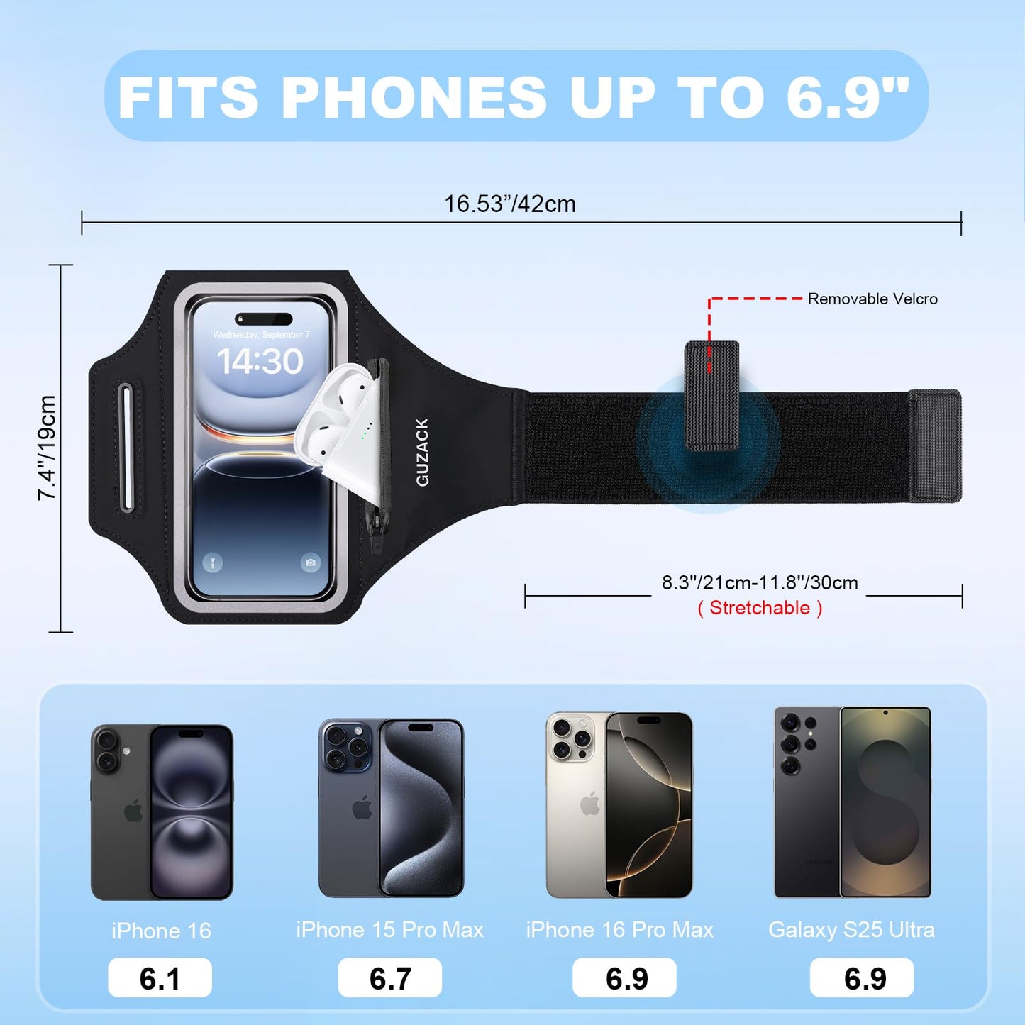 Running Armband with Earphone Pouch & Card Slot, Running Phone Holder for iPhone 17 16 15 14 Pro Max Plus Galaxy S25 S24 S23 Ultra, Up to 6.8" Phones