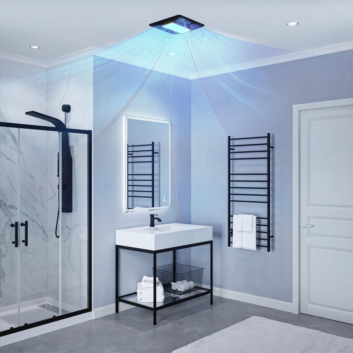 ANZZI Exhaust Fan 100 CFM 1.5 Sones Bathroom Exhaust Fan with Light & Humidity Sensor, Ceiling Mount (Black)