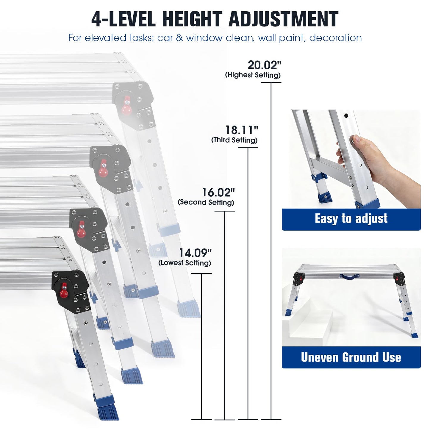 Aluminium Work Platform 660 Lbs, Portable Scaffolding Platform with One-Touch Automatic Fold, 4 Height Adjustment Step Stool, Perfect for RV Cleaning, Home Painting and Reaching High Places, Upgraded