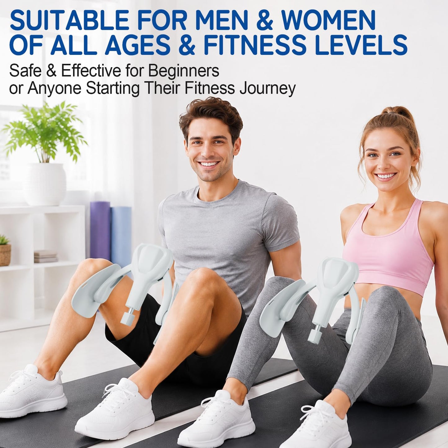 Pelvic Floor Exercise Devices 77 lb Adjustable Kegel Inner Thigh Exerciser and Hip Trainer Workout Equipment for Home Postpartum Recovery Women Men, with Band, Grey