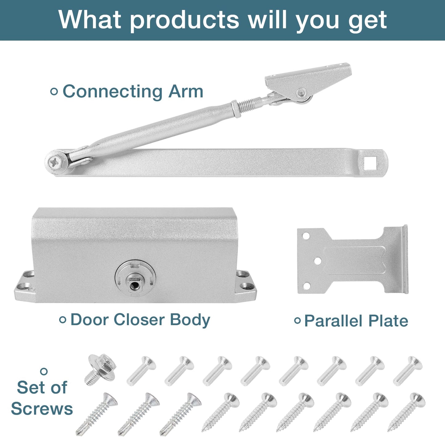 Automatic Door Closer, 3 Spring Hydraulic Closure Suitable for Residential and Light Commercial Use, Quiet and Soft Door Closer, Door Weights 99~143 Lbs Easy Install (Silver)