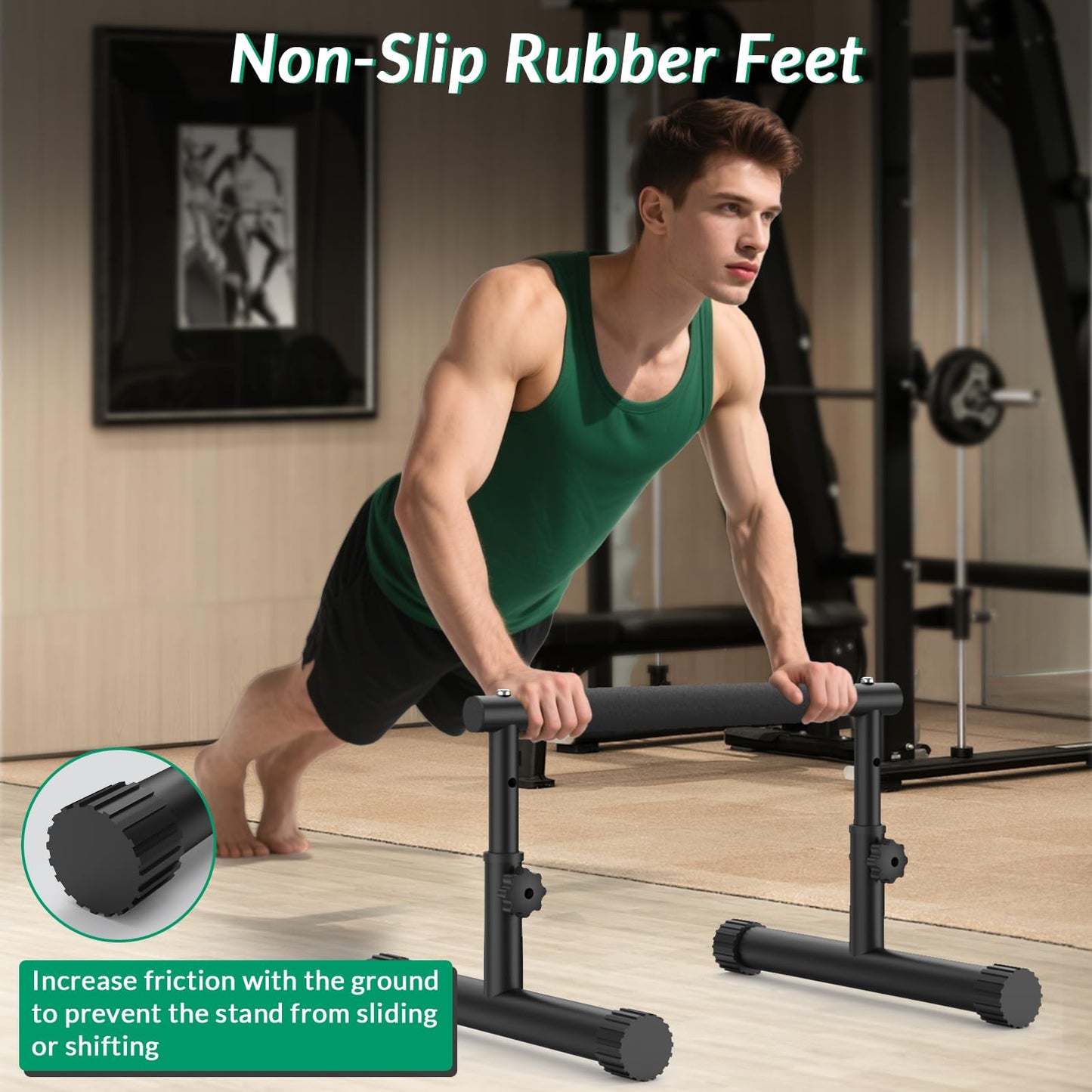 IMAYCC Push Up Bar, Adjustable 7.5" and 10.6" High Parallettes Bars & Dip Bar With Full-Cover Foam Grips, No Wobbling Calisthenics Equipment For Handstand, L-Sit, Gymnastics, Strength Training Home Gym