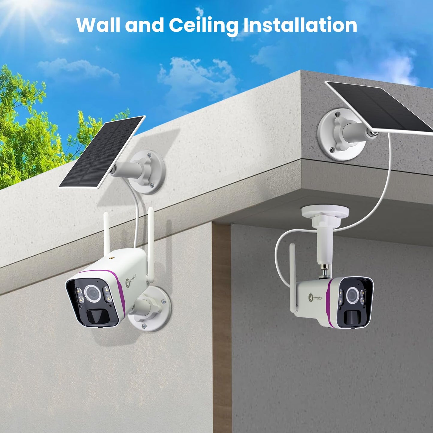 xmartO Solar Wireless Security Camera System, 10CH 4K Expandable WiFi 6 NVR 10 * 4MP 2K Outdoor Cameras, Weatherproof Solar, IR&Color NV, Long-Range WiFi Mesh, Free 2-Years Video, No Monthly Fees