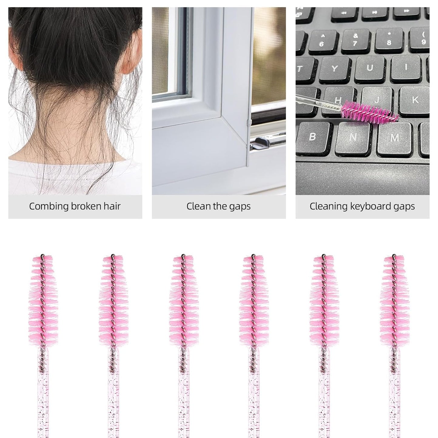 Tbestmax Disposable Mascara Wands - 50 Pcs Crystal Eyebrow Spoolies for Eyelash Extensions | Pink Makeup Brushes