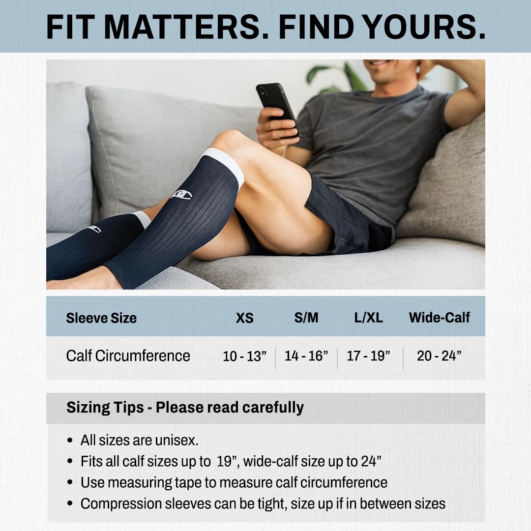 ProCompression Compression Calf Sleeves for Men & Women - Shin Sleeves for Shin Splint Relief, Travel, and Running Support - Navy Over White (Small/Medium)