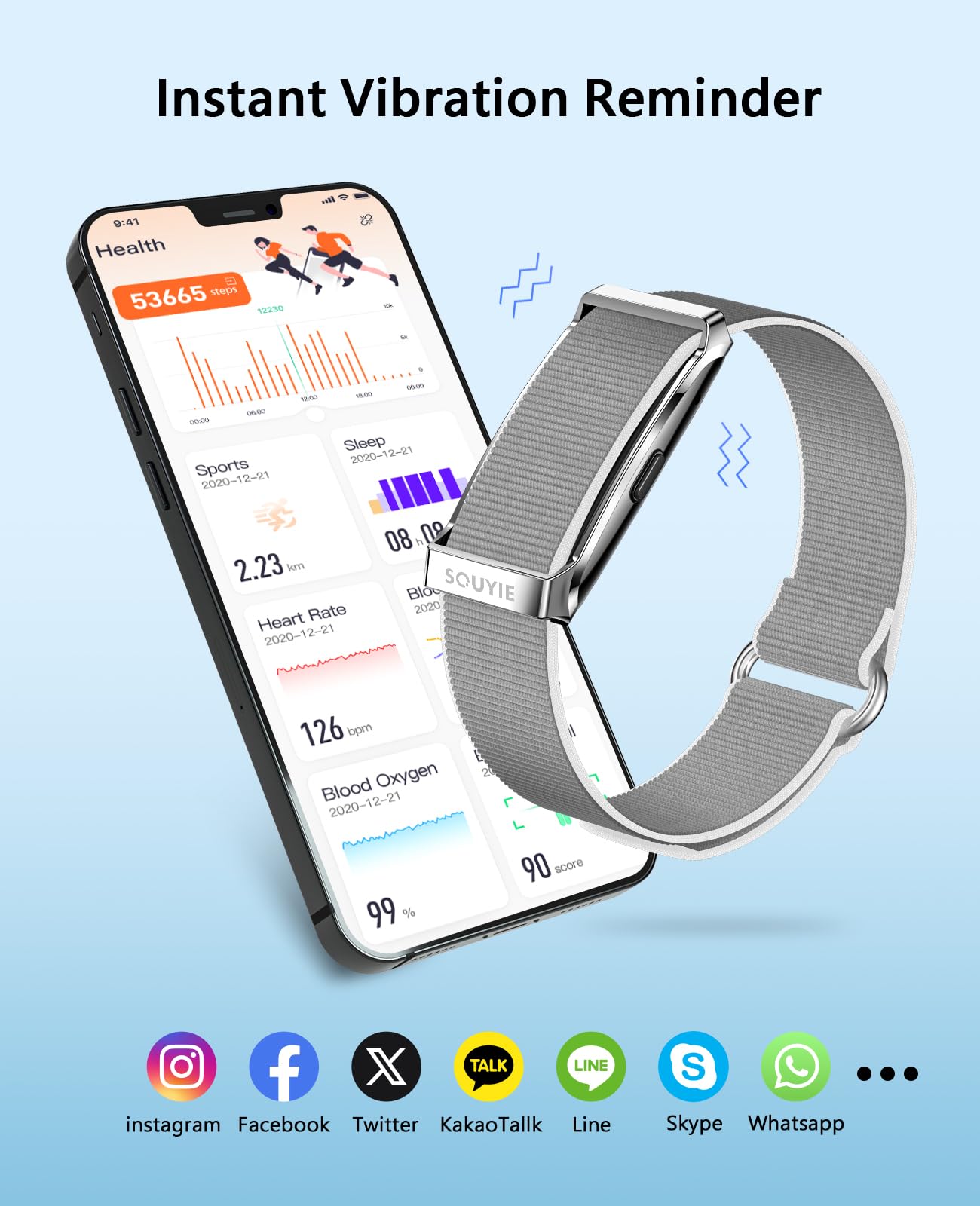 Smart Bracelet for Men Women, Health Activity Fitness Trackers, 24H Sleep Tracker, 24/7 Continuous Heart Rate/Blood Pressure/HRV/Stress Monitor, 170+ Sports Modes Smart Wristband with 2 Bands Free APP