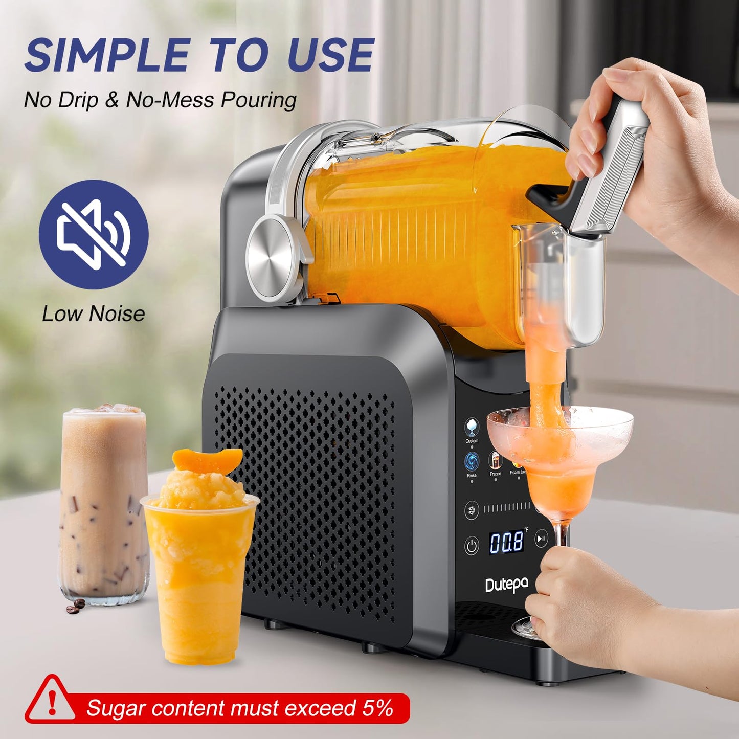 8-in-1 Slushie Machine for Home - 68 fl oz, No Ice Needed, LED Display, Self-Cleaning Frozen Drink Maker - Ideal for Slushies, Milkshakes, Margarita Smoothie, Frappés, & More
