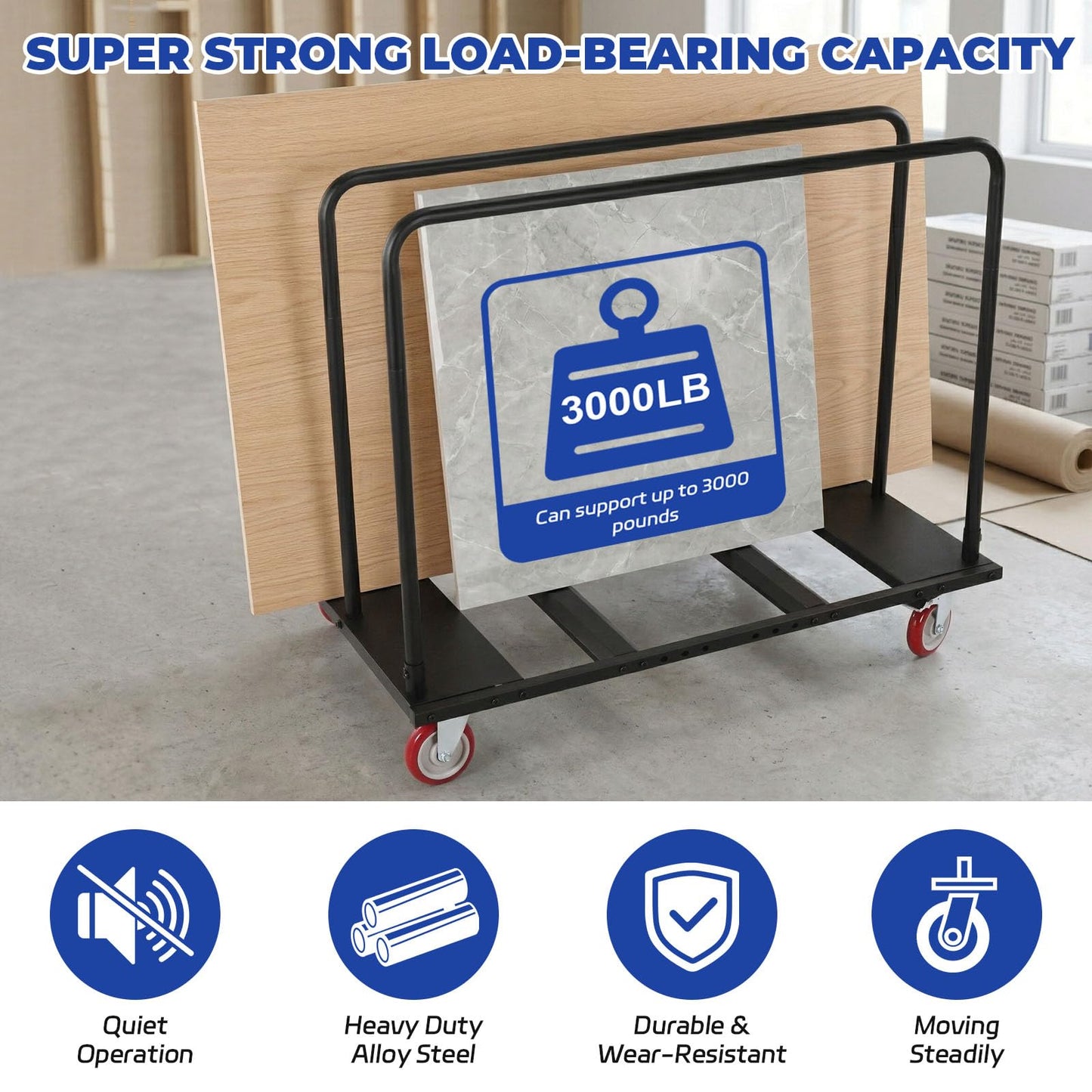 Heavy Duty Folding Table Cart Dolly, 3000 lb Capacity, Holds 20 Tables, 5" PU Swivel Wheels, Folding Transport Cart for Drywall, Panels, Boxes, Events, Warehouse Use, 46" x 39" x 29"