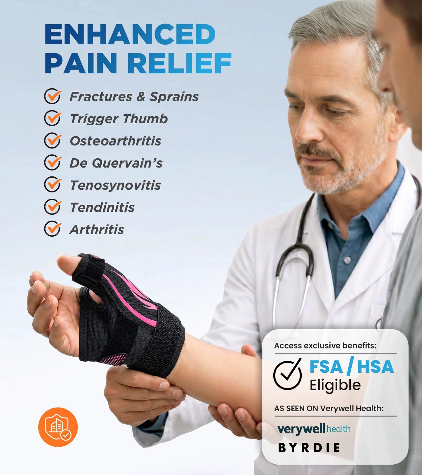 FITSOON Thumb Support Brace | Upgraded Thumb Spica Splint Stabilizer Pain Relief Night Support for De Quervain’ s Tenosynovitis Trigger Finger Arthritis Sprains | Breathable Fabric (Pink/Black, S/M _ Fit both hands)