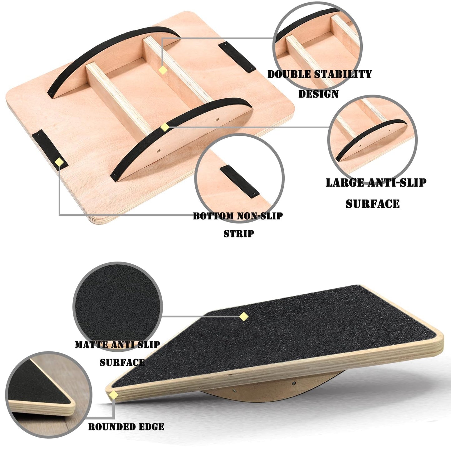 Balance Board Wooden Wobble Board for Adults Anti-Slip Board for Physical Therapy & Core Strength, Ideal Balance Board for Standing Desk with Ankle Support
