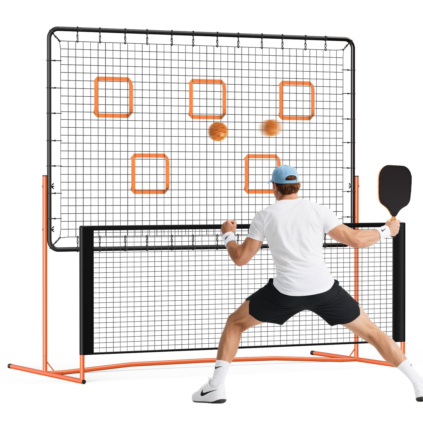 FAHKNS Pickleball Rebounder Training Equipment, Pickleball Rebound Net, for Single Player Practice Hitting, Doubles, Suitable for Garage, Backyard, Park, Indoor and Outdoor (Orange, 6 x 6 FT)